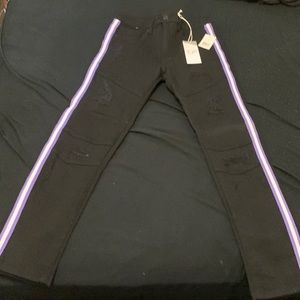 Black/purple skinny jeans